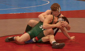 Mercyhurst Sports Information photo: Jordan Shields, on top, is currently 13-2 on the season. He ranks third nationally and first in Region 1 at 157 pounds.